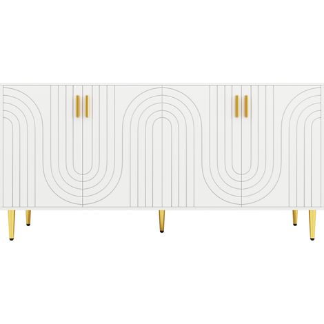 Credenza bianca in MDF 152 x 40 x 75 cm con design ondulato e dettagli dorati HOMVRA (1/5)