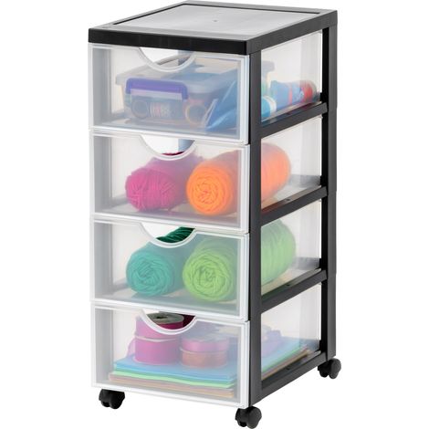 Iris Ohyama Cassettiera in Plastica con ruote, 4 Cassetti Piccoli, Nero, Maniglie facili da tirare, Organizzatore, Per Camera Da Letto, Bagno, Scuola e Ufficio, Senza BPA, Contenitore, DDDC-004 (1/5)