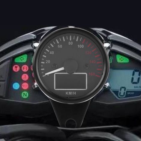 Compteur de vitesse universel moto 0-160 km/h, affichage numérique LED LCD, tachymètre avec jauge rétro noire, cadran pour motocyclette (1/5)
