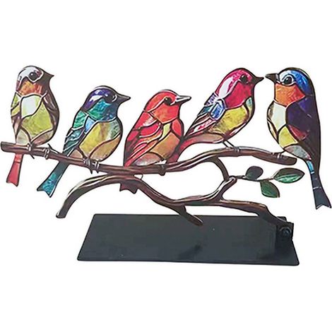 [Figura de animal] Rama decorativa de metal con pájaros coloridos para decorar tu hogar. (1/5)