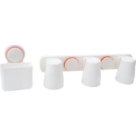 Organisateur de brosse à dents Ventouse Forte ABS Blanc Support Mural Sans Perçage pour 3 Brosses et Accessoires Salle de Bain (1/5)