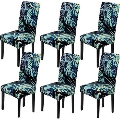 Housse de Chaise 6 pièces Couverture de Chaise Extensible Amovible Lavable Moderne Dossier Haut Housses de Chaises pour Salle à Manger Hôtel Mariage Décor(Feuilles Bleues,6 PCS) (1/5)