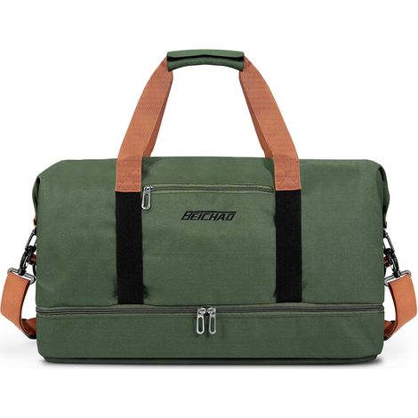 Sac de Weekend Homme Imperméable, 32,2 L, Sac de Sport de Voyage Homme Imperméable, Sacs de Week-End Grand avec Compartiment à Chaussures, Poche Humide, Sacs de Bagage pour Natation, Vert (1/5)