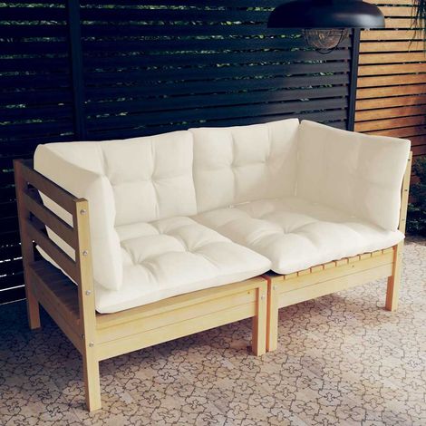 Canapé 2 places de jardin et coussins-Salon de jardin Sofa extérieur crème Bois de pin solide 537017 (1/5)