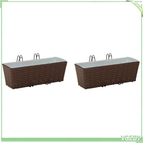Pot de balcon - FAFEICY - Motif rotin tressé - Acier laqué - Crochets fixation - Protection anti-UV (1/5)