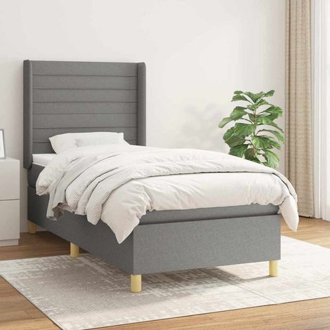 Cama box spring con colchón tela gris oscuro 80x200 cm (1/5)