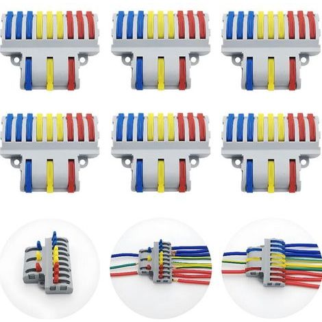 Connecteur Electrique, 6 Pcs SPL-93 Bornes de Connexion, Connecteur Electrique Rapide, Compact Connecteur Ressort Bornier (3 in 9 out) (1/4)
