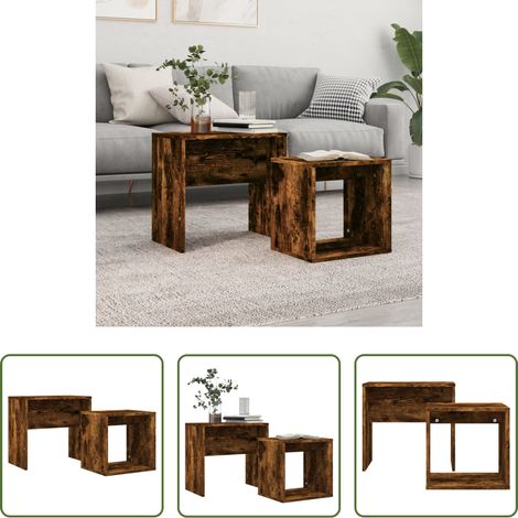 Table d'appoint gigogne - Tables basses gigognes 2 pcs chêne fumé bois d'ingénierie (1/5)