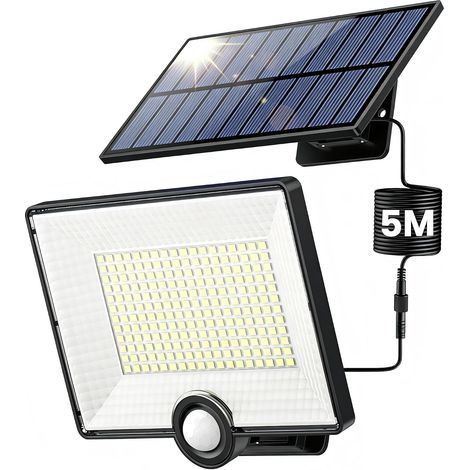 【2000lm Ultra-brillant】Lampe Solaire Extérieur Détecteur de Mouvement 204LED Lumière Solaire Extérieure avec 3 Modes Étanche IP65 éclairage Extérieur Solaire Spot LED avec Câble de 16,4ft pour Jardin (1/5)