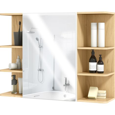 HOMCOM Mobile Specchiera Bagno con Armadietto e 6 Vani Aperti 80x20x59cm Legno