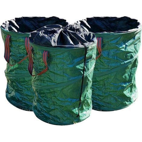 Gartenerde – Pop-up-Grünabfallsäcke 100 l – 3er-Pack – Material: Polypropylen – Griffe zum einfachen Beladen – freistehend