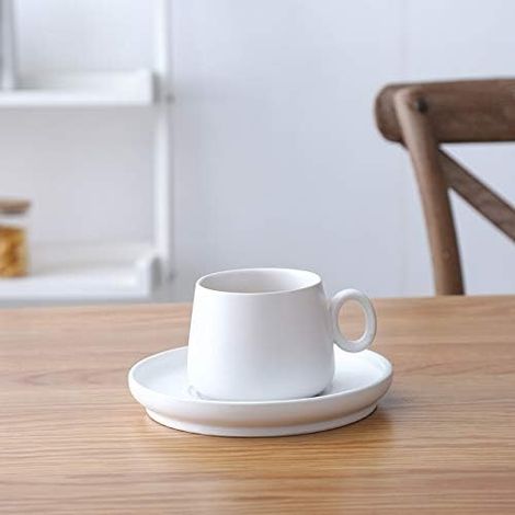 cups with saucer basic for tea, coffee, cappuccino, for 1 person, ceramic cup and saucer, Japanese Korean tea set, creative white and grey, 250 ml