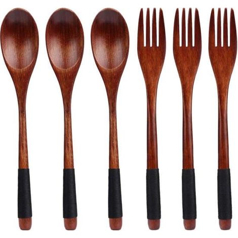 Ensemble de 10 couverts en bois noir Cuillères et fourchettes en bois Couverts réutilisables (1/4)