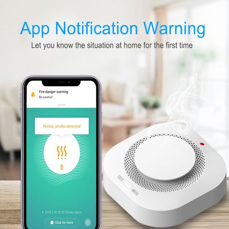 TUYA Funk-Rauchmelder, hochempfindlicher weißer Rauchsensor, Feuermelder für Heimalarmsysteme