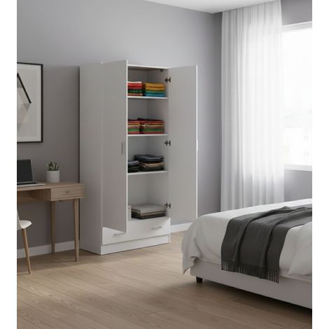 Armadio Multiuso 2 Ante - Ripiani un Cassetto, Bianco, -, 79.4x170.4h cm Horsens