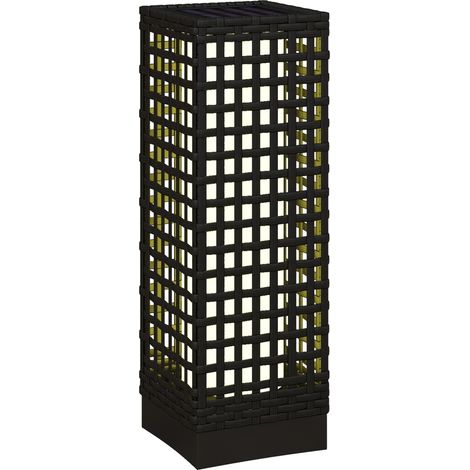 Lámpara solar de exterior efecto ratán negra 15,5 x 15,5 x 46 cm con sensor de luz LED automático (1/5)