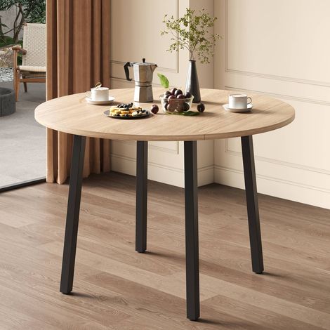 Table ronde extensible ø100 cm en chêne avec pieds métal, pour 2 à 4 personnes, design moderne (1/5)