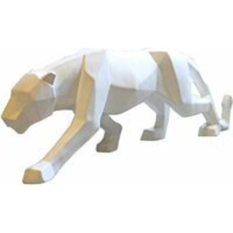 Statue de panthère, léopard, sculpture, art de la maison, ornements artisanaux, moderne, abstrait, géométrique, résine, pour salon, meuble TV, décoration, blanc, petit, 25 cm