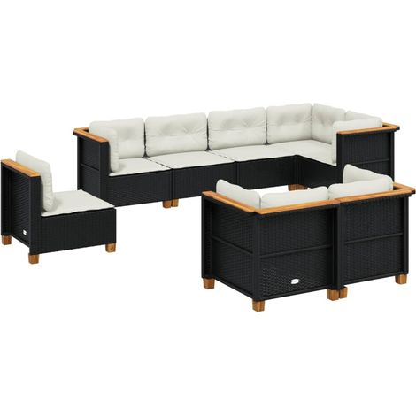 vidaXL Set Divani da Giardino con Cuscini 8 pz Nero in Polyrattan (1/5)