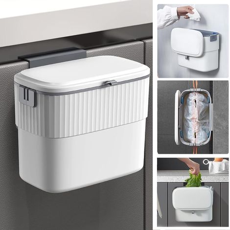 Poubelle Suspendue Cuisine avec Couvercle, 7L Poubelle Murale Cuisine,pour Portes d'armoires Placard Salle de Bain (1/5)