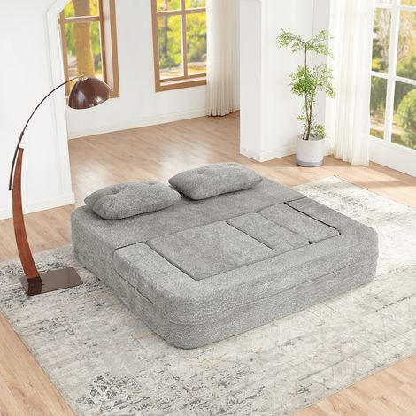 Modulares Schlafsofa hellgrau aus Stoff mit Sessel, Memory-Schaum und Seitentaschen (1/5)
