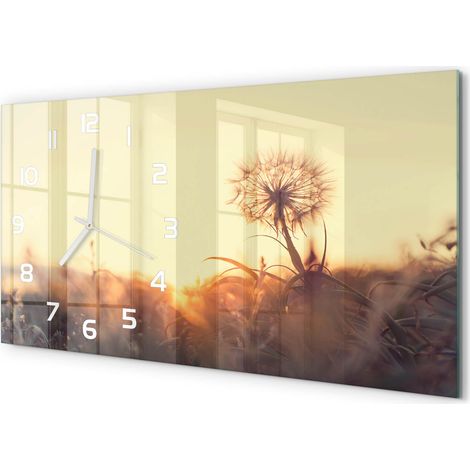 Horloge Murale Salle à Manger 60x30 cm Verre Trempé Design Contemporain Pissenlit (1/5)