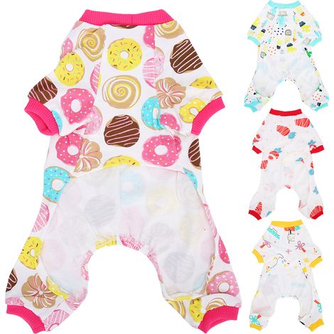 Combinaison pour chien (lot de 4) - Vêtements doux pour le printemps et l'été - Coton - Combinaison à manches longues - Taille M (1/5)