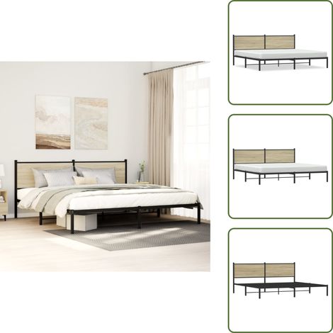 Cadre de lit en métal sans matelas chêne sonoma 200x200 cm - Cadre De Lit - Cadres De Lit - Lit Double - Lit (1/5)