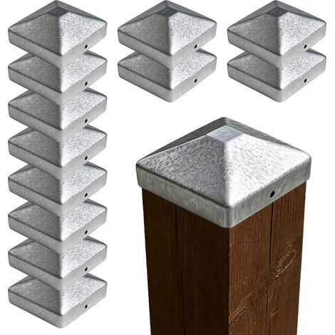 Lot de 12 capuchons de poteau de 7 x 7 cm, capuchons de poteau de clôture, capuchons de protection pour poteaux en bois, en forme de pyramide avec vis pour clôture, jardin, terrasse (1/5)
