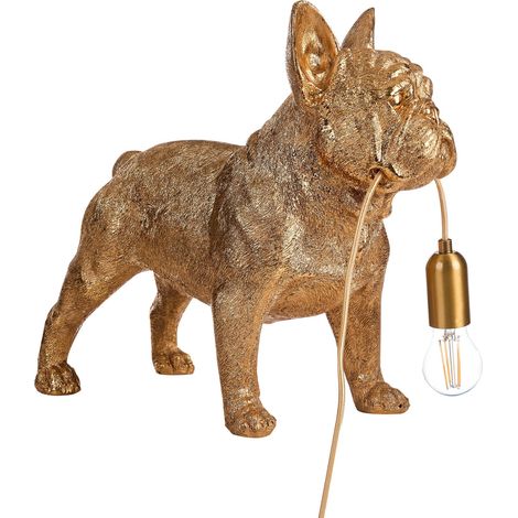 Lampada da tavolo a tema animale Luce da comodino a forma di cane Lampada da lettura per camera da letto oro Baxter
