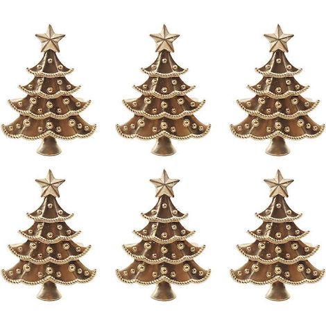 Lot de 6 ronds de serviette raffinés en forme de sapin de Noël, accessoires de table créatifs pour les fêtes (dorés)-6.80X5.00X4.00CM-Golden