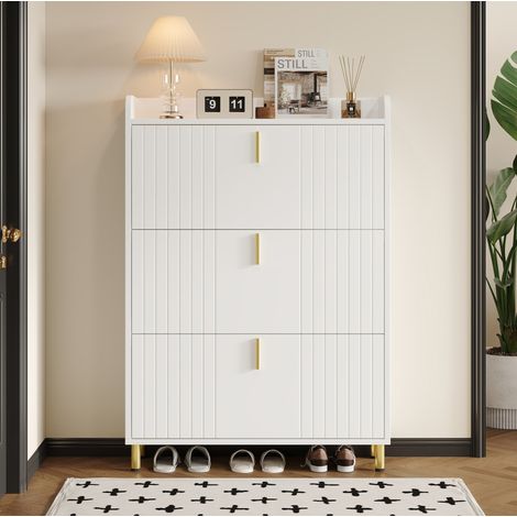 Zapatero de 3 puertas abatibles con estantes regulables, blanco, 80 x 23 x 123,5 cm DESVIAE (1/5)