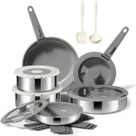 16 Piece Complete Cooking Set with Non-Stick Titanium Ceramic Diamond Frying Pan (1/5)