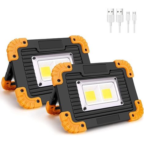Projecteur LED Rechargeable, 10W 750LM Projecteur Chantier, Lampe de Travail avec USB, 4 Modes Imperméable Lumière d'inondation pour Randonnée, Chantier et Utilisation d'urgence (2 Pièces) (1/5)