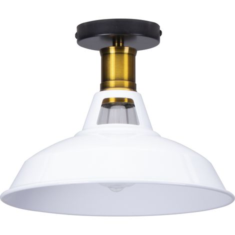 Lampe De Plafond Rétro Plafonnier En Fer Métallique Luminaire Plafonnier D'Intérieur Vintage E27 (Blanc) Pour Chambre À Coucher, Restaurant