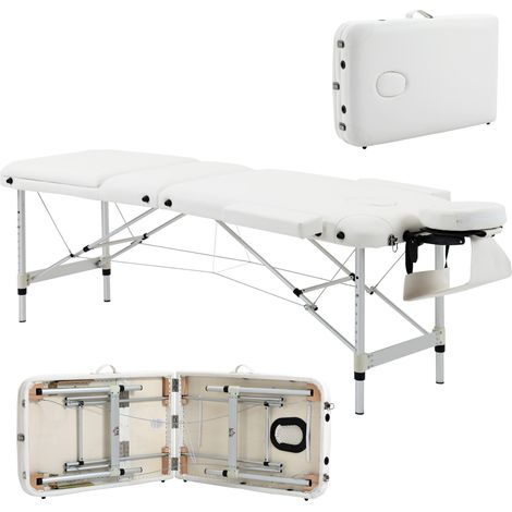 Foldable Massage Bed Portable Table, 3-Section Aluminium Foldable Beauty Couch, Professional Salon Spa Table with Headrest Support and Carry Bag, 81 cm Width, White (1/5)