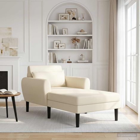 vidaXL Chaise longue Crème Velours granuleux (1/5)