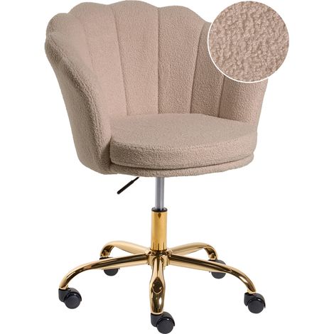 Silla de oficina de bouclé base giratoria dorada beige Monticello (1/5)