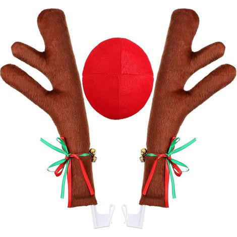 Renne Costume Décorations De Noël De Noël Bois pour Camion SUV Voiture Renne Rouge Nez Voiture Costume Renne Voiture Décor (1/5)