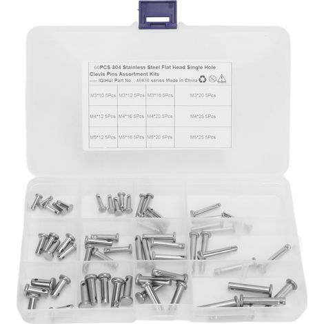 Kit d'assortiment rond en forme de T, goupille de chape en acier inoxydable, trou unique, tête plate, 12 tailles, pour voiture, 60 pièces (1/5)