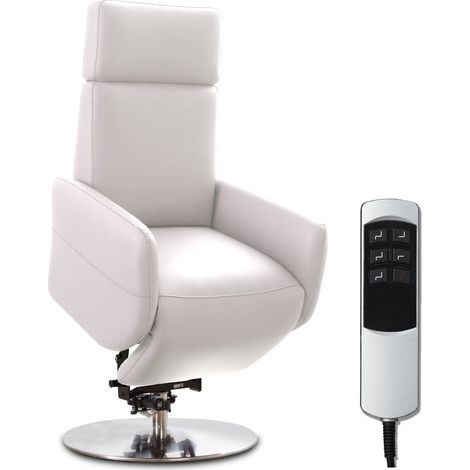 Fauteuil Relax Inclinable, Avec 2 Moteurs Électriques Et Fonction Releveur, Avec Télécommande, Max 130 kg, L : 71 x 112 x 82 cm, Cuir Véritable, Blanc (1/5)