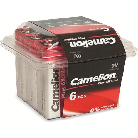 Bloc-pile 9V CAMELION, Plus Alkaline, 6 pièces