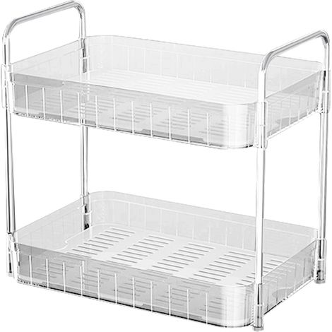 Égouttoir à tasses avec plateau récupérateur, étagère de rangement double couche blanche pour plan de travail, organiseur de cuisine domestique. (1/5)