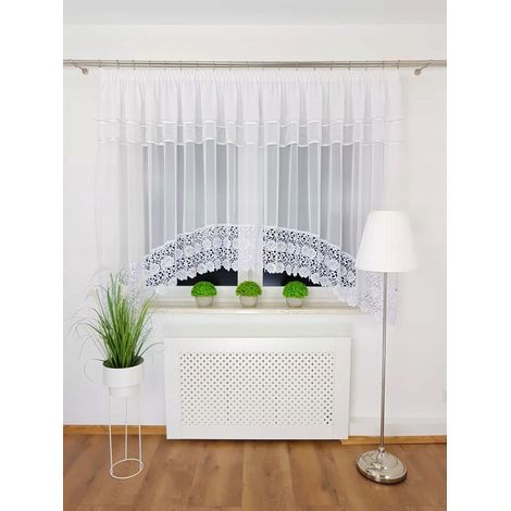 Cortina decorativa con arco, circonitas y encaje guipur floral ancho - 400x160 cm (1/5)