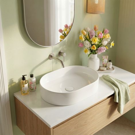 Ceramia PixL 50 x 37 x 13,5 cm lavabo sobre encimera Infinitio, sin rebosadero, blanco brillante (CEPX5037)