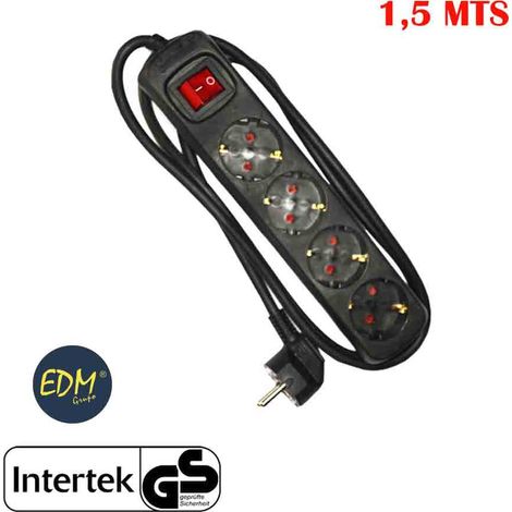 Mehrfachsockel mit 4 Steckdosen t/tl 10/16A Schuko + Schalter 1,5 m 3 x 1,5 mm Farbe Schwarz EDM