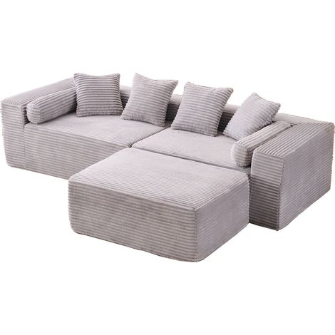Canapé modulaire d'angle en tissu chenille gris avec chaise longue, salon et chambre (1/5)
