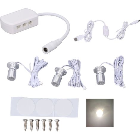 Mini spot LED 5V USB à intensité variable, lumière naturelle argentée, éclairage d'exposition pour bijoux dans les petites vitrines. (1/5)