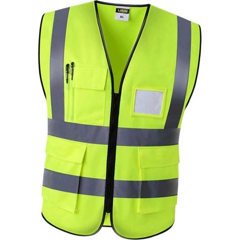 Gilet de Sécurité Réfléchissant Mesh Vêtements de Travail Respirants avec Poches et Fermeture, Jaune, Taille Trop Petite, Veuillez Choisir Taille Supérieure (1/5)