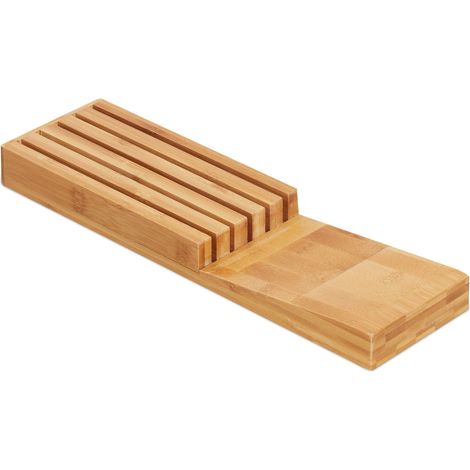 Range couteaux de cuisine design moderne peu encombrant pour 5 couteaux 30 x 10 x 10 cm en bambou naturel (1/4)